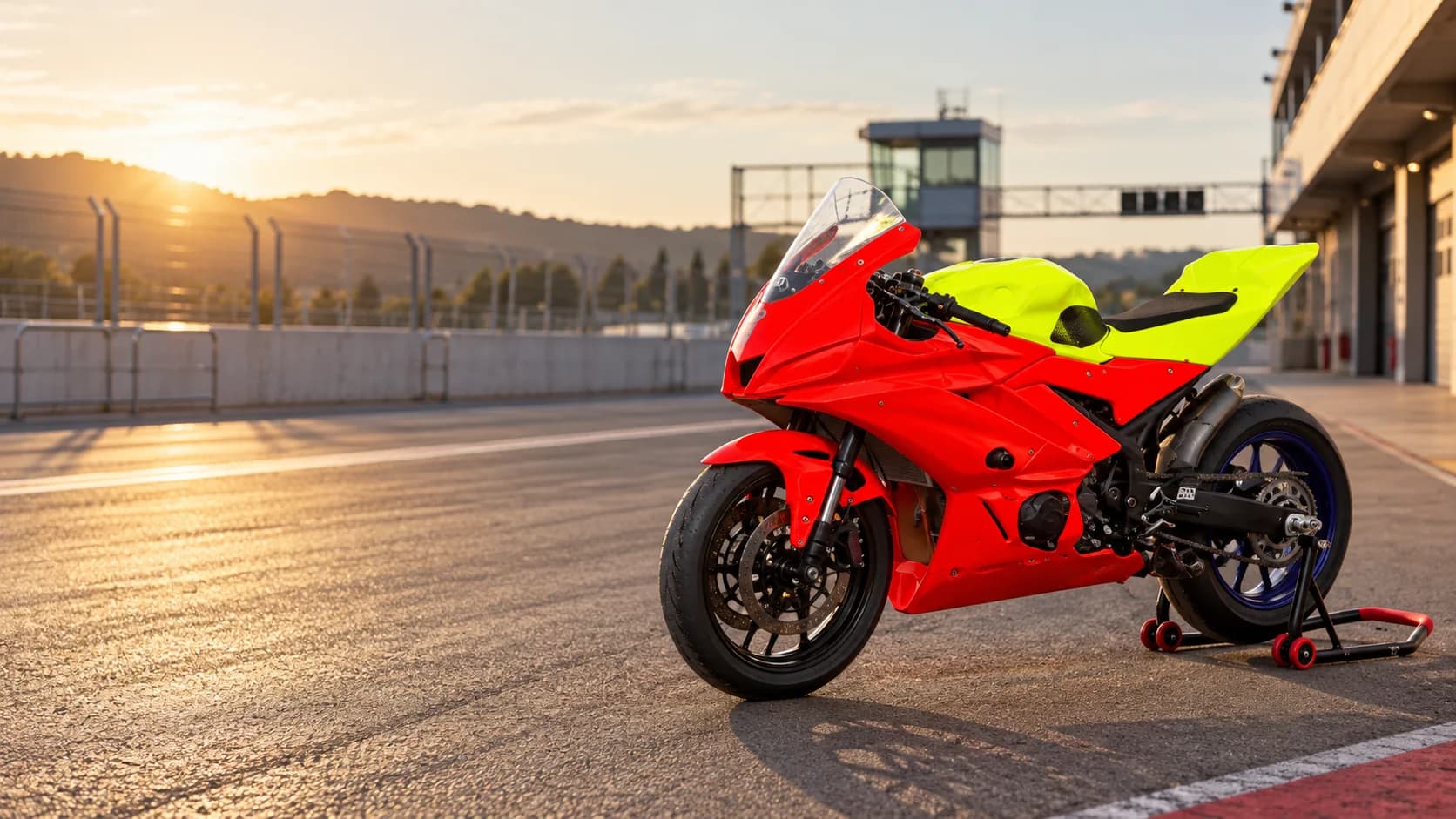 Czerwono-żółta Yamaha YZF-R3 EAS na hiszpańskim torze